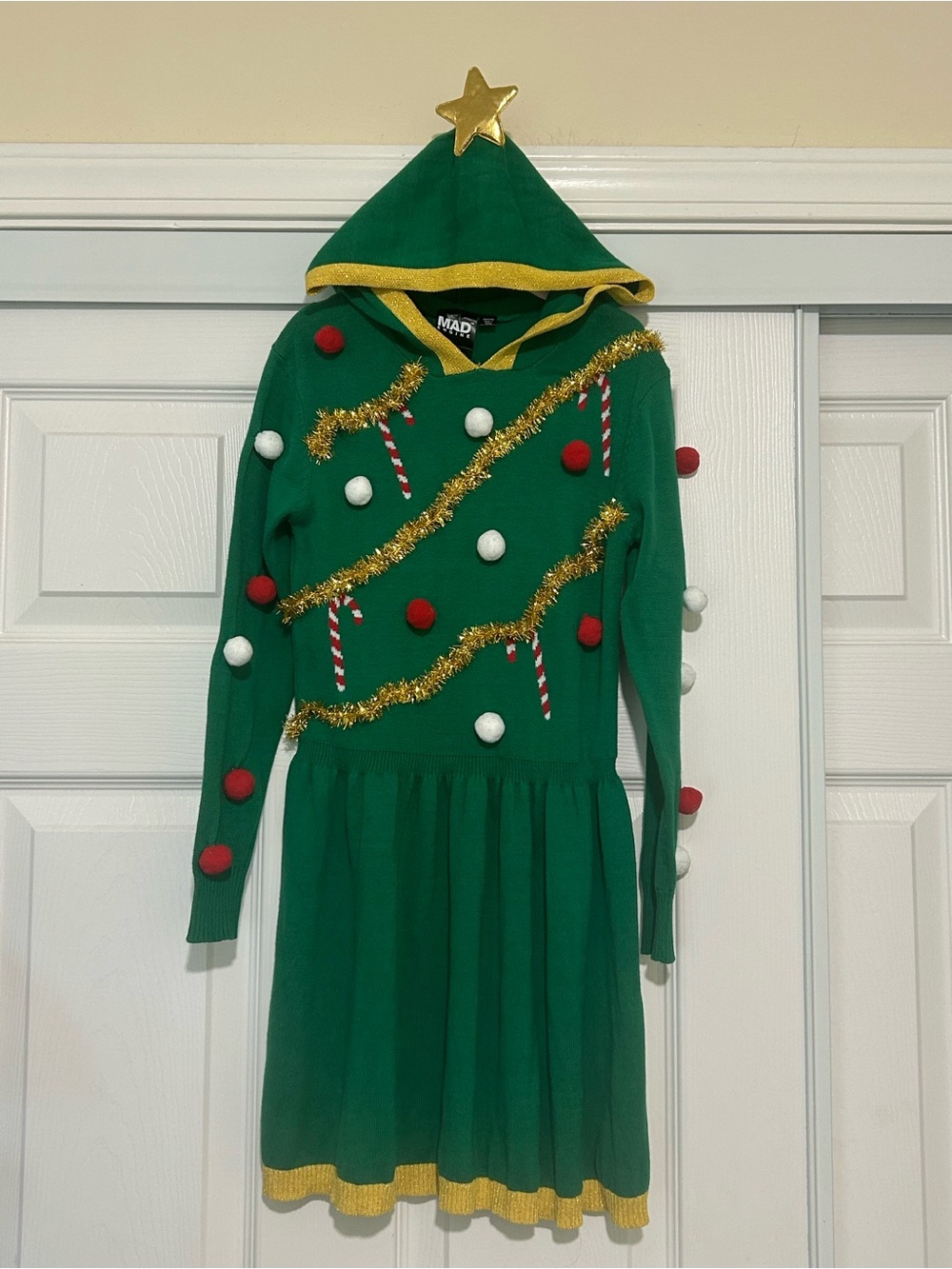MAD Engine Green Hooded Kids Christmas Tree Dress with Gold Star